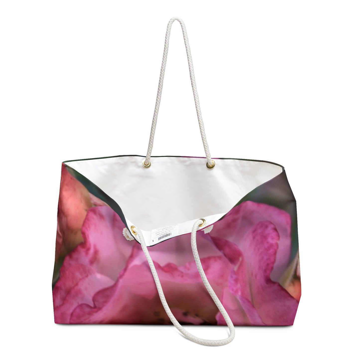 Pinky Peach Weekender Bag Wide-mouthed Floral Beach Tote With Rope Handles