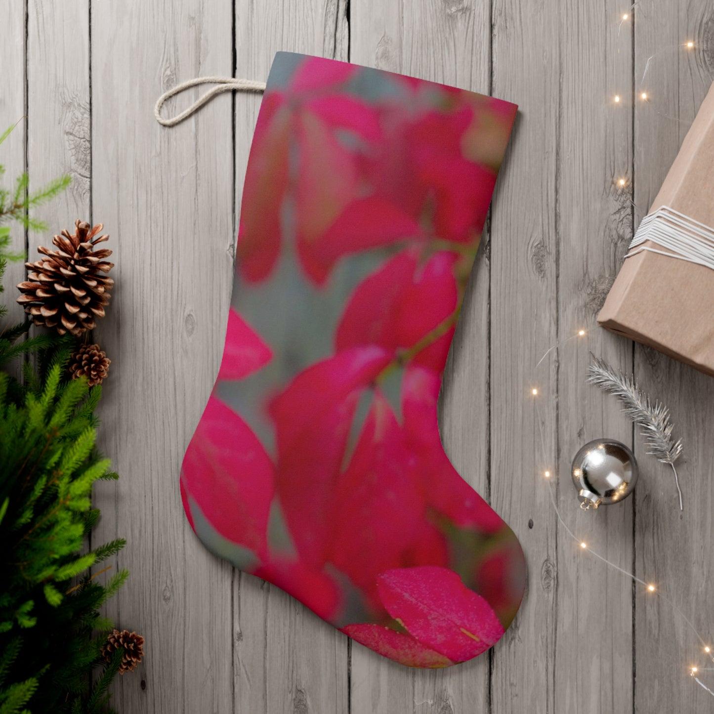 Beautifully Serene Santa Stocking| Soft Faux Suede Fabric with Hanging Loop| Holiday Stocking| Floral Holiday Stocking| Christmas Gift| Martha's Vineyard