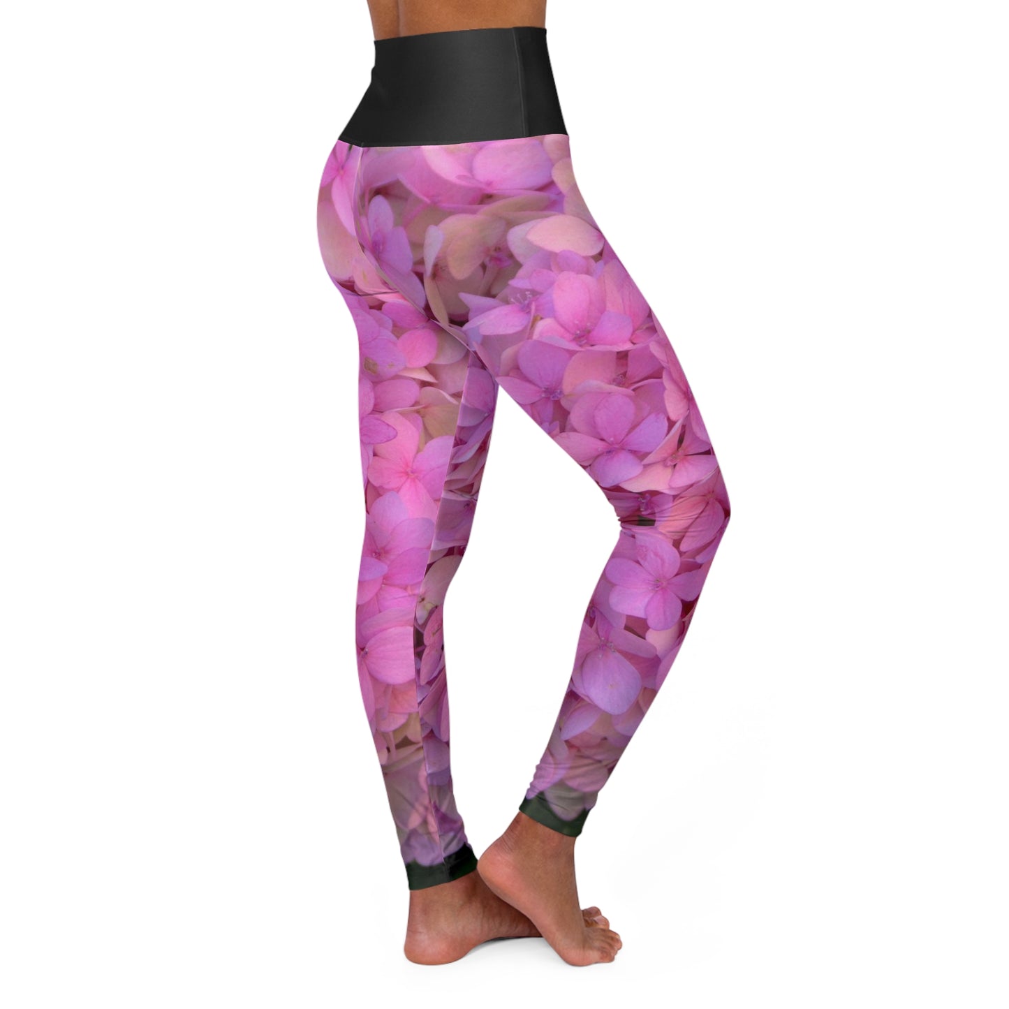 Hydrangea Pink Yoga Leggings, Floral Exercise Pants, Slim Fit High Waisted Leggings, Workout Tights, Athletic Leggings, Fitness Bottoms