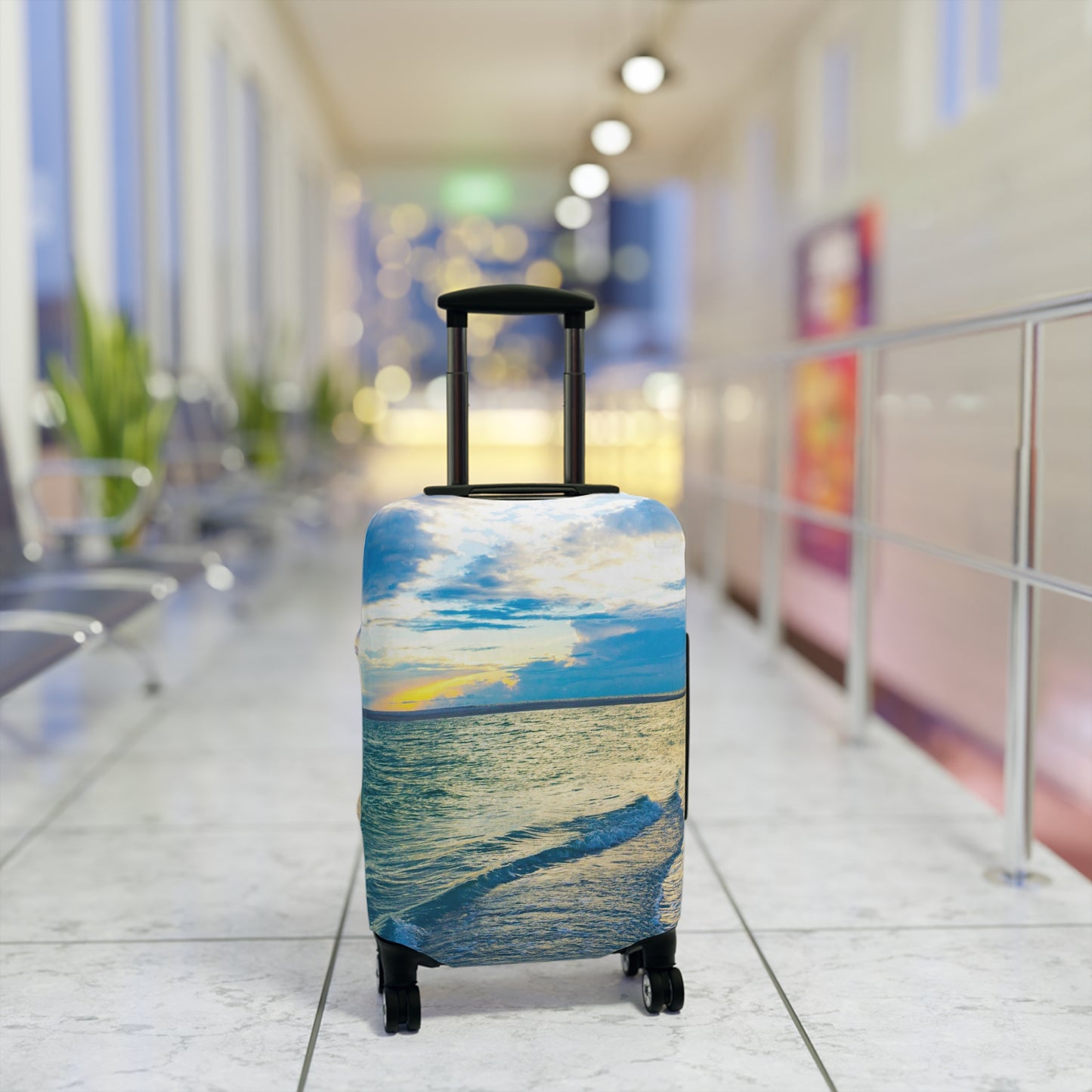 Blue Sea Glass Luggage Cover | Ocean Inspired Luggage Cover| Baggage Carousel Cover Luggage Cover| Travel Accessory |