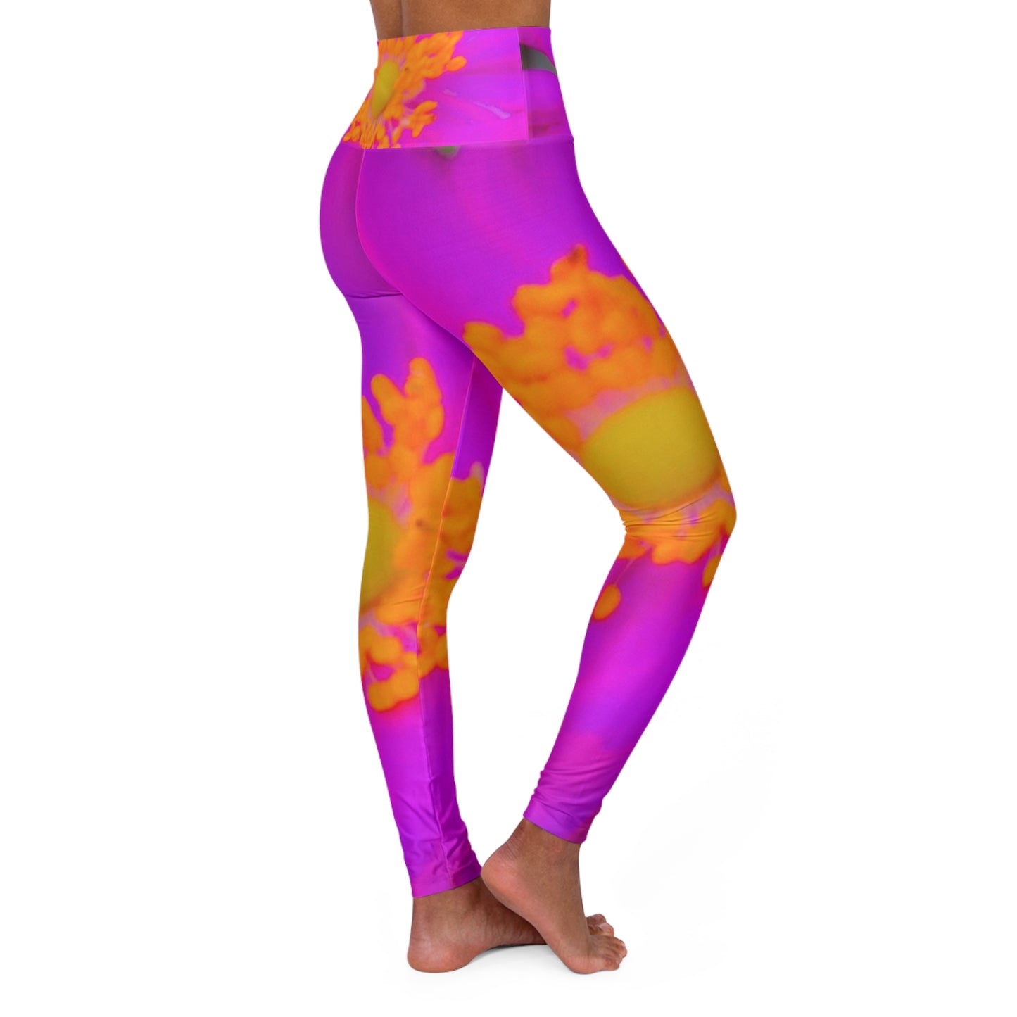 Floral Yoga Leggings, Lemon and Pink Exercise Pants High Waisted, Women's Fitness Leggings, Activewear Bottoms, Workout Tights, Yoga Clothes