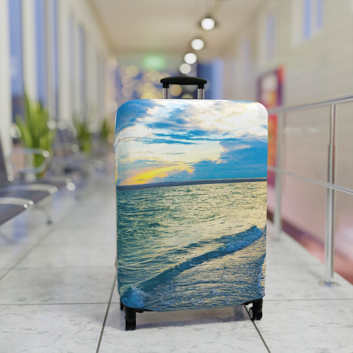 Blue Sea Glass Luggage Cover | Ocean Inspired Luggage Cover| Baggage Carousel Cover Luggage Cover| Travel Accessory |