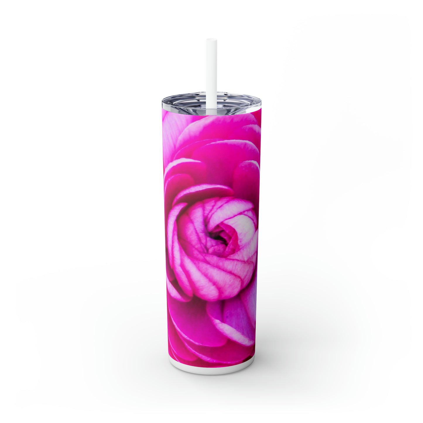 Rose Blush Barbie Skinny Tumbler with Straw, 20oz Hot and Cold Beverage Companion Non-toxic Slim Tumbler Press-on Lid