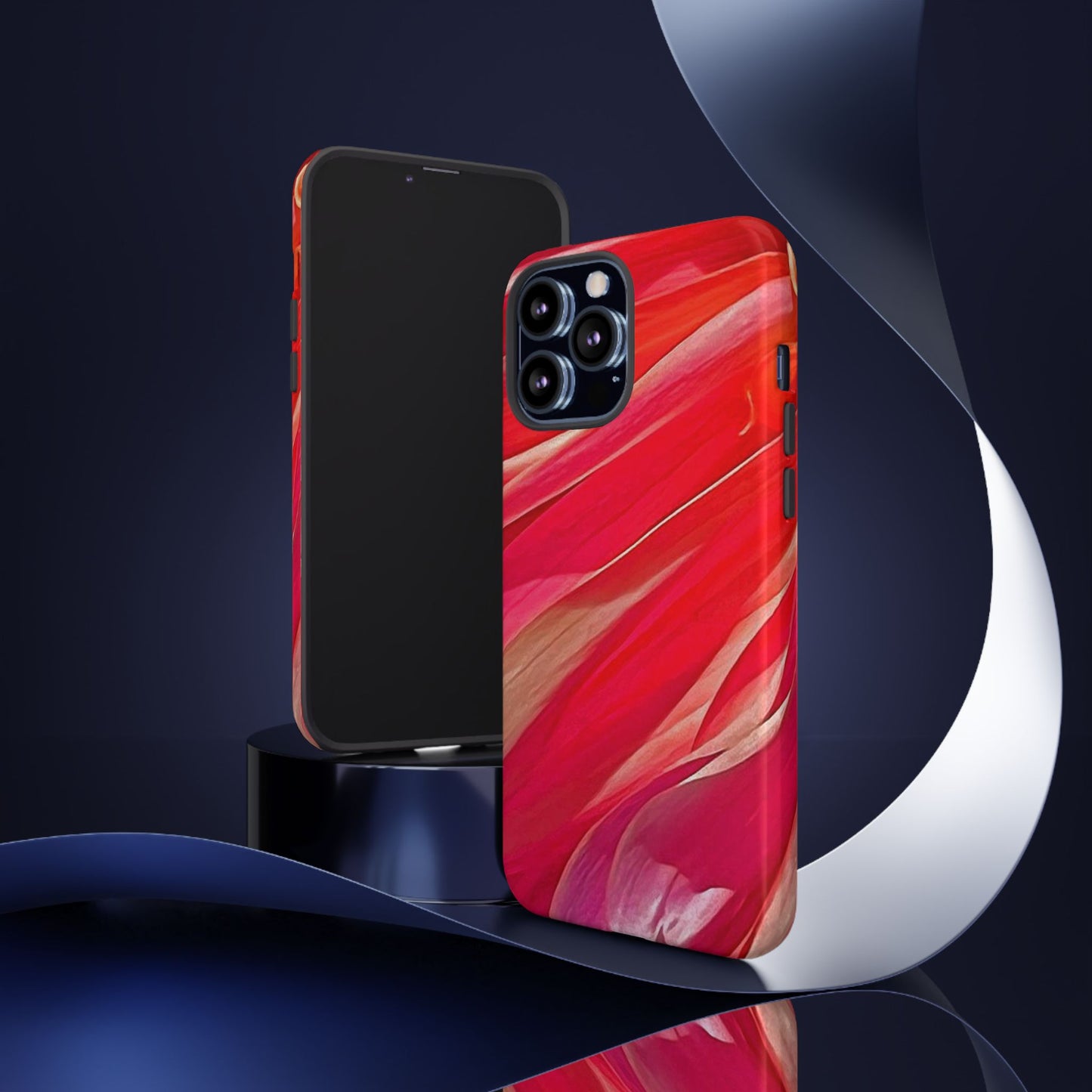 Ribbons of Color Floral Red Abstract Art Tough Phone Case for Apple iPhone, Samsung Galaxy, Google Pixel|Electronic Accessories|Great For Fall|Gifts|Nantucket