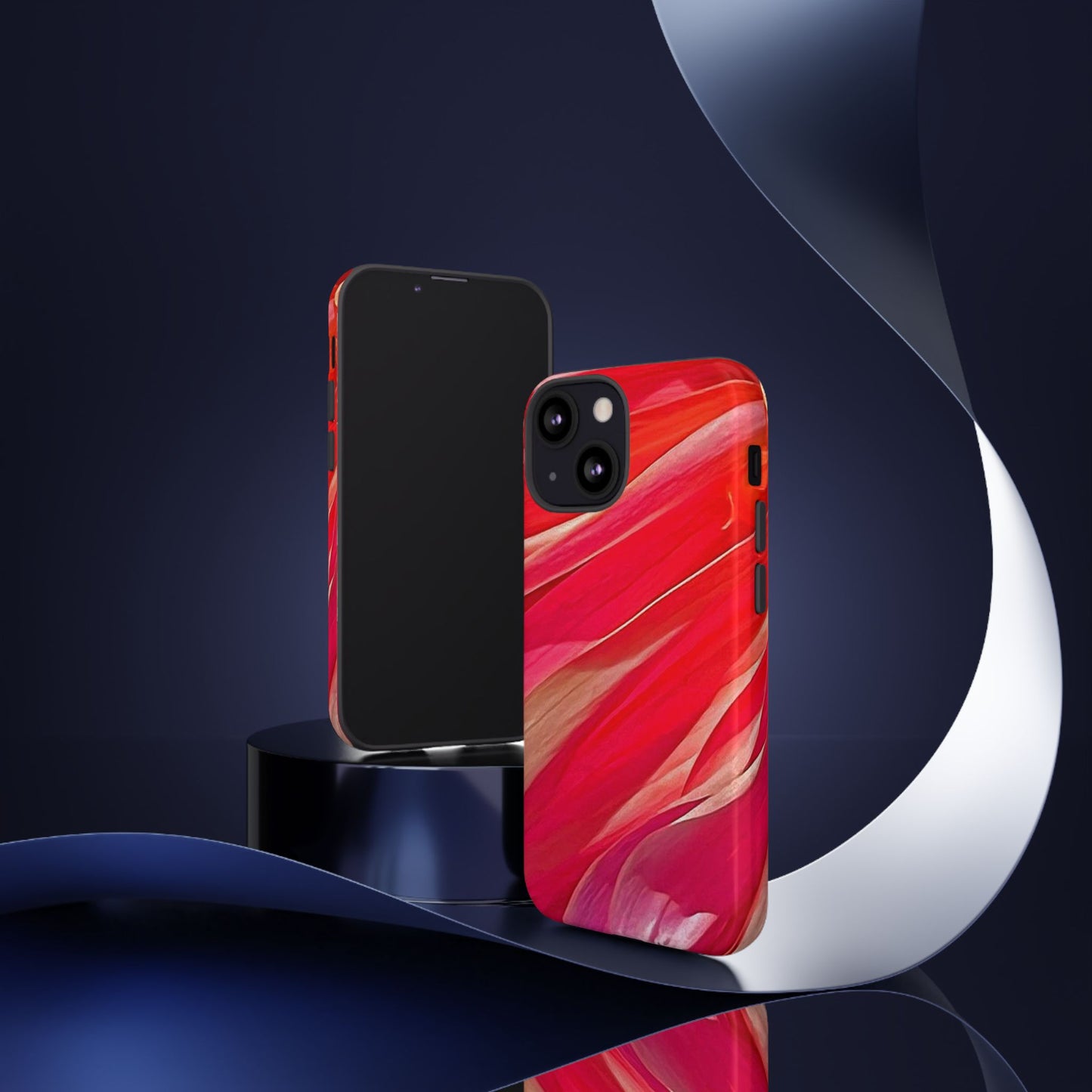 Ribbons of Color Floral Red Abstract Art Tough Phone Case for Apple iPhone, Samsung Galaxy, Google Pixel|Electronic Accessories|Great For Fall|Gifts|Nantucket