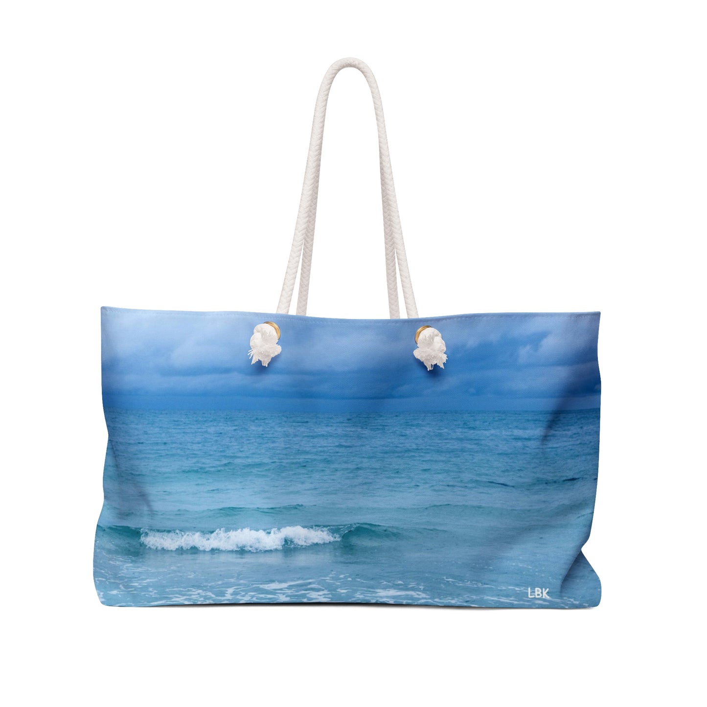 Ocean Wave Weekender Bag Durable Wide-Mouthed Blue Beach Tote with Rope handles
