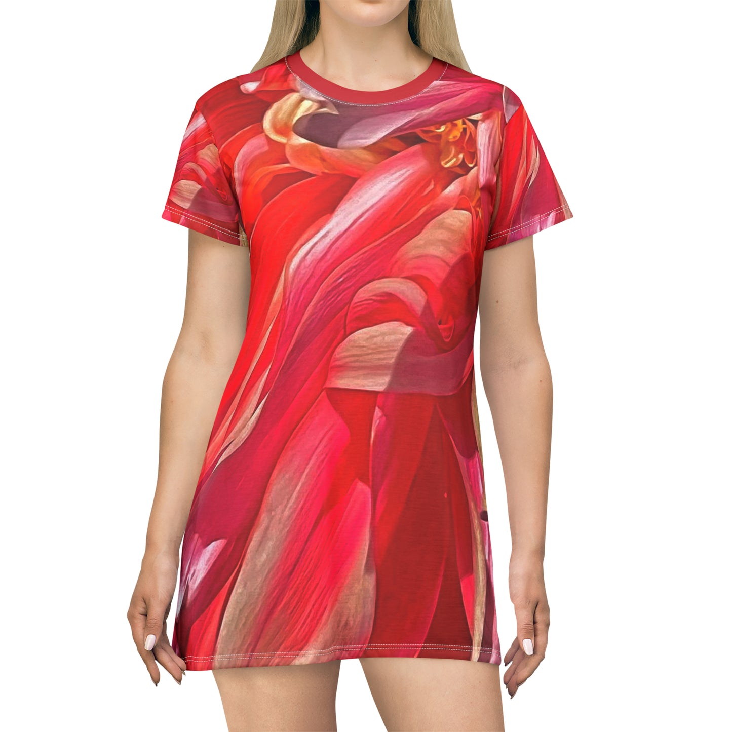 Pucci Flower Pop T-Shirt Dress (AOP) Lightweight and Breathable Crop Dress Silky Soft Personalized Crop Dress |Unique Patterned Crop