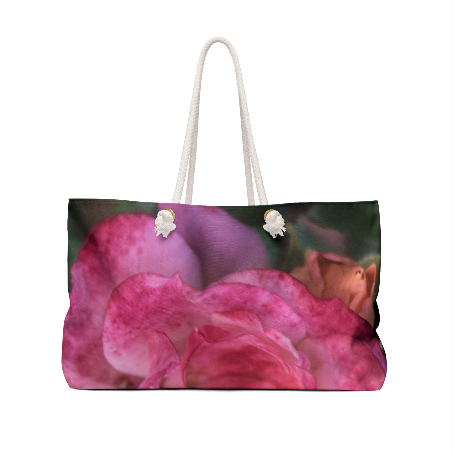 Pinky Peach Weekender Bag Wide-mouthed Floral Beach Tote With Rope Handles