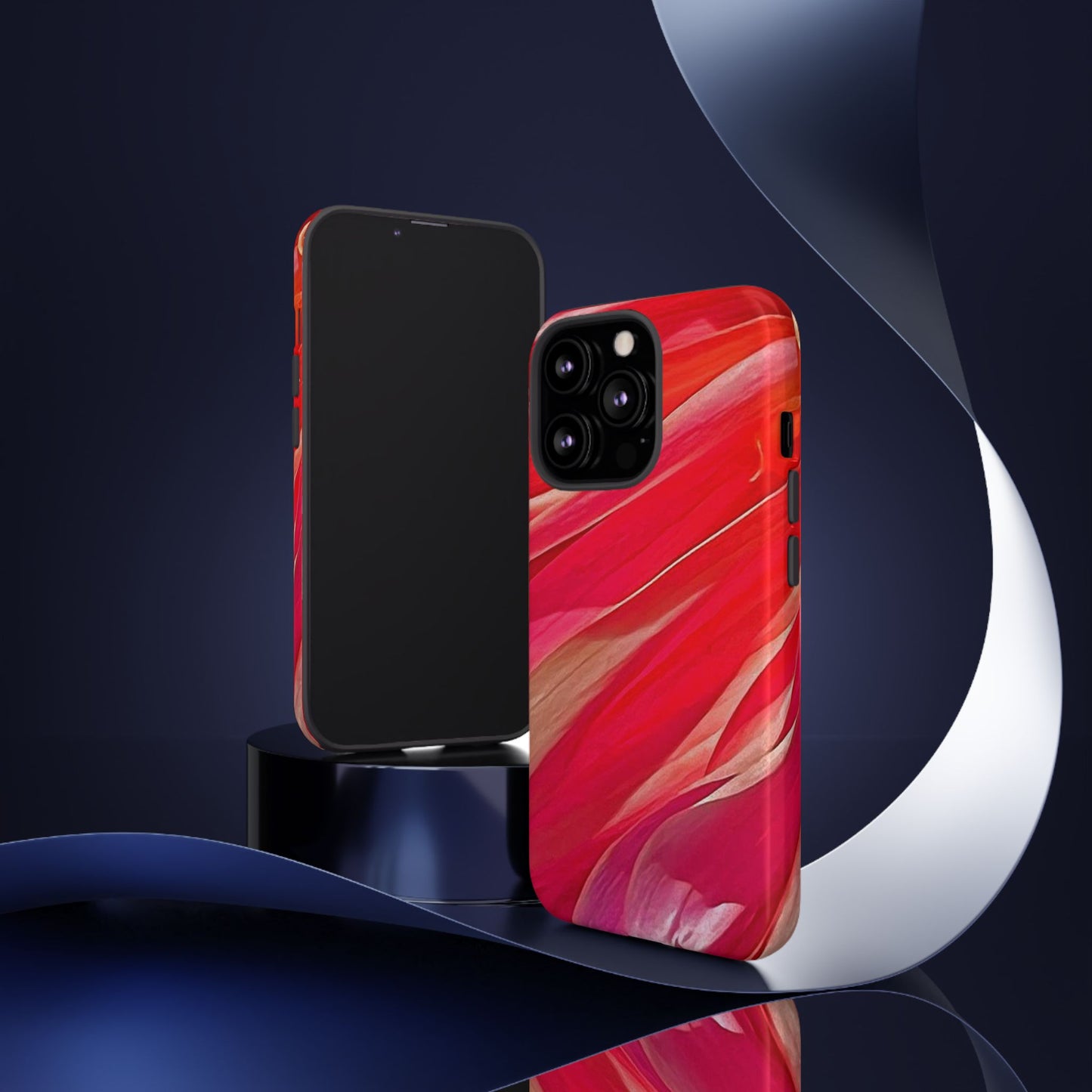 Ribbons of Color Floral Red Abstract Art Tough Phone Case for Apple iPhone, Samsung Galaxy, Google Pixel|Electronic Accessories|Great For Fall|Gifts|Nantucket