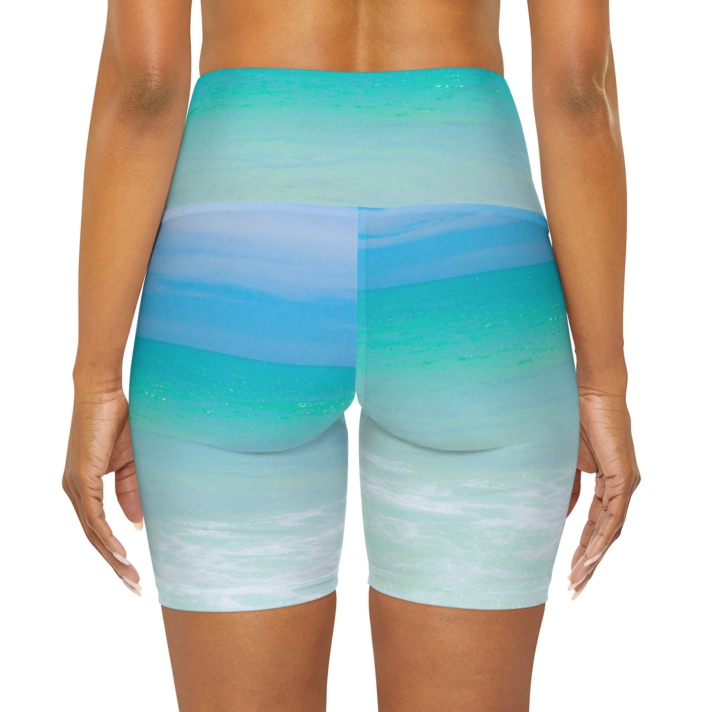High Waisted Yoga Shorts | Ocean Inspired Shorts| Baby Blue