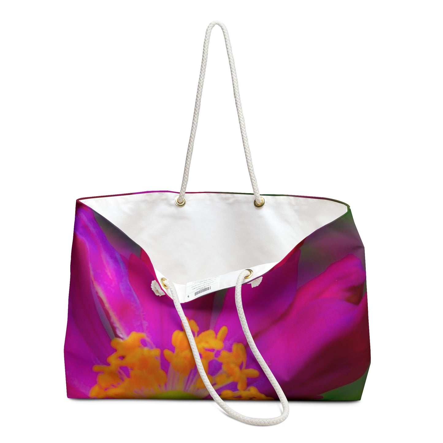 Pink Floral Weekender Bag Oversized Wide-mouthed Durable Beach Tote with Rope Handles