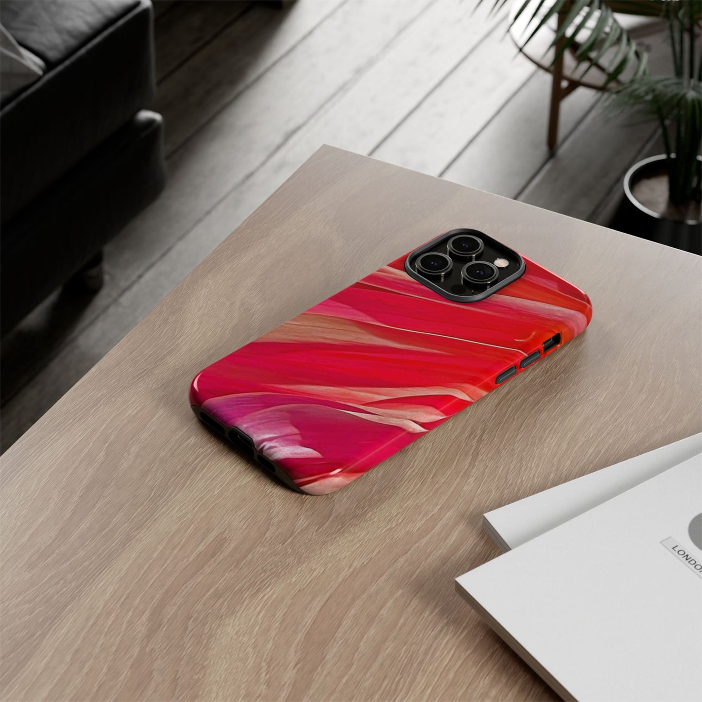 Ribbons of Color Floral Red Abstract Art Tough Phone Case for Apple iPhone, Samsung Galaxy, Google Pixel|Electronic Accessories|Great For Fall|Gifts|Nantucket