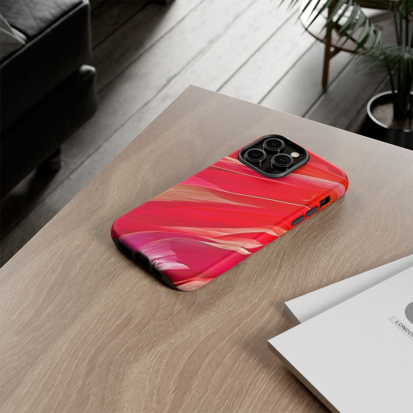 Ribbons of Color Floral Red Abstract Art Tough Phone Case for Apple iPhone, Samsung Galaxy, Google Pixel|Electronic Accessories|Great For Fall|Gifts|Nantucket