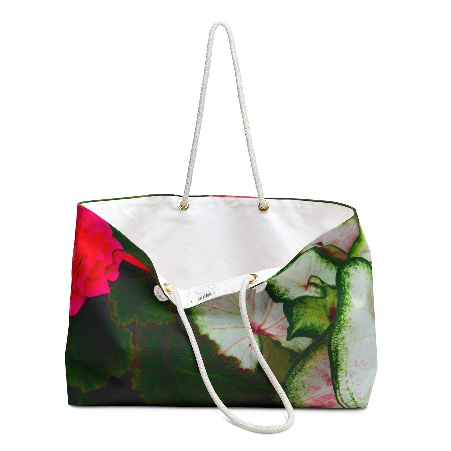 Floral Weekender Bag Wide-Mouthed Beach Tote with Rope Handles