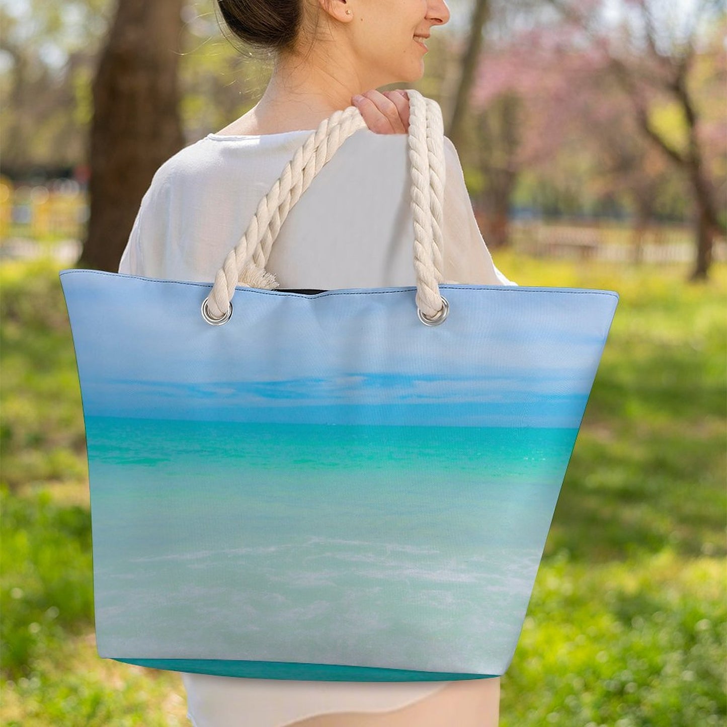 Large Indigo Jute Tote Bag