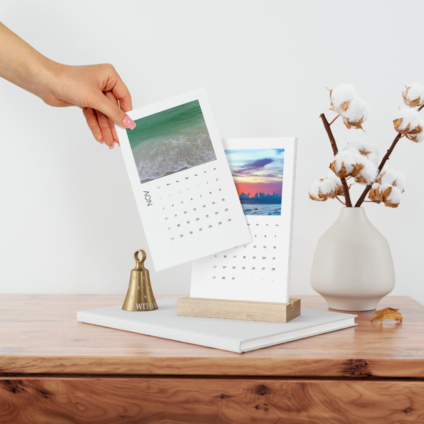 Beautiful Sky & Flora Vertical Desk Calendar (2024) 2024 Vertical Desk Calendar Eco-friendly Vertical Photo Desk Calendar With Oak Stand