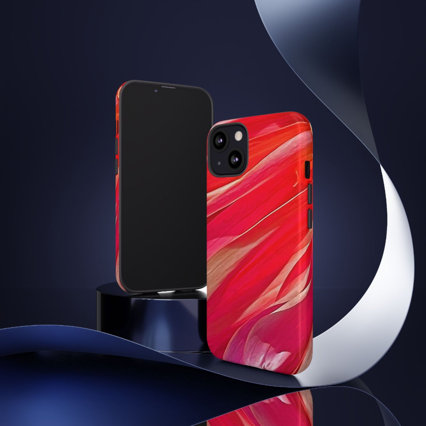 Ribbons of Color Floral Red Abstract Art Tough Phone Case for Apple iPhone, Samsung Galaxy, Google Pixel|Electronic Accessories|Great For Fall|Gifts|Nantucket