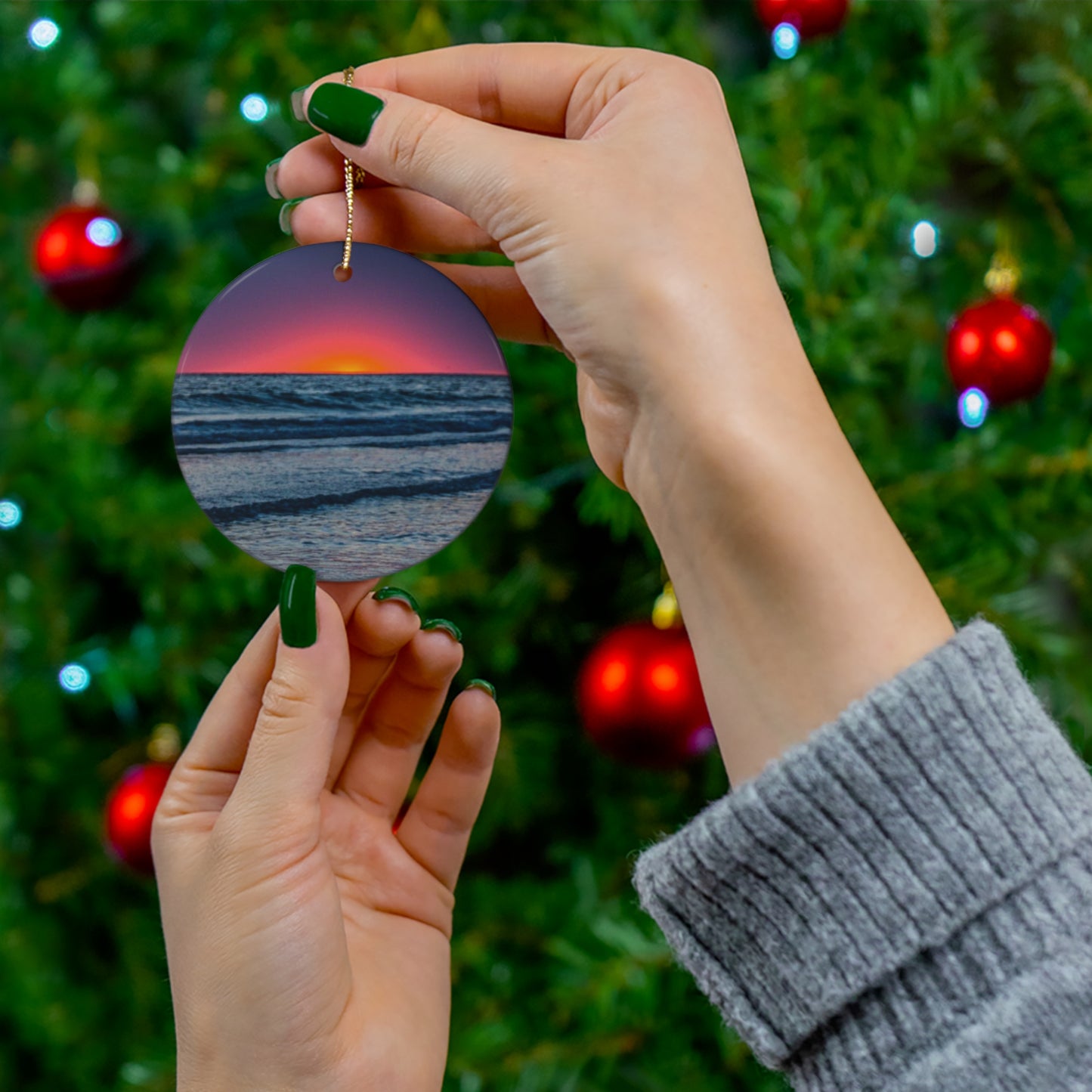 Unique Ceramic Ornament| Red Artisan Ceramic Holiday Ornaments|Elegant Ceramic Christmas Tree Decoration| Longboat Key