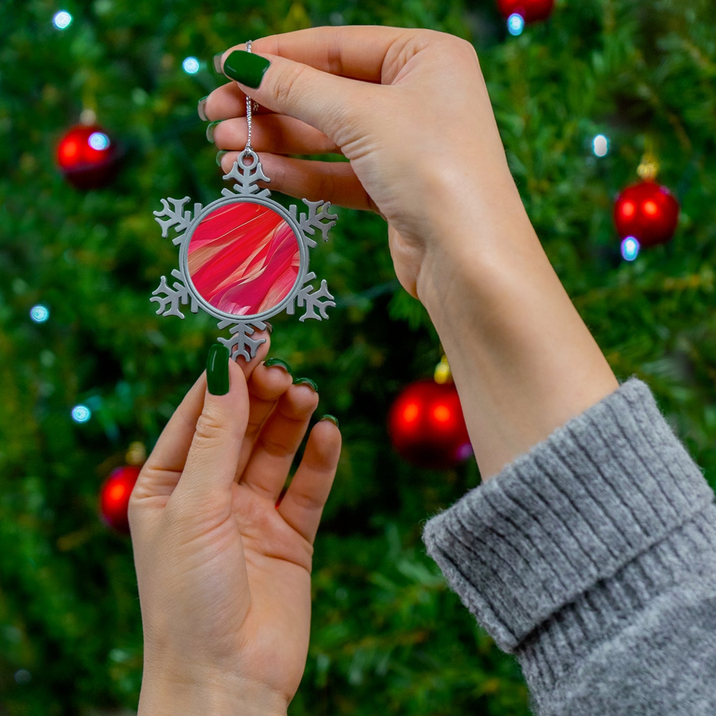 Ribbons Of Color Pewter Snowflake Ornament Unique Artist High-quality Pewter Ornaments with Picture