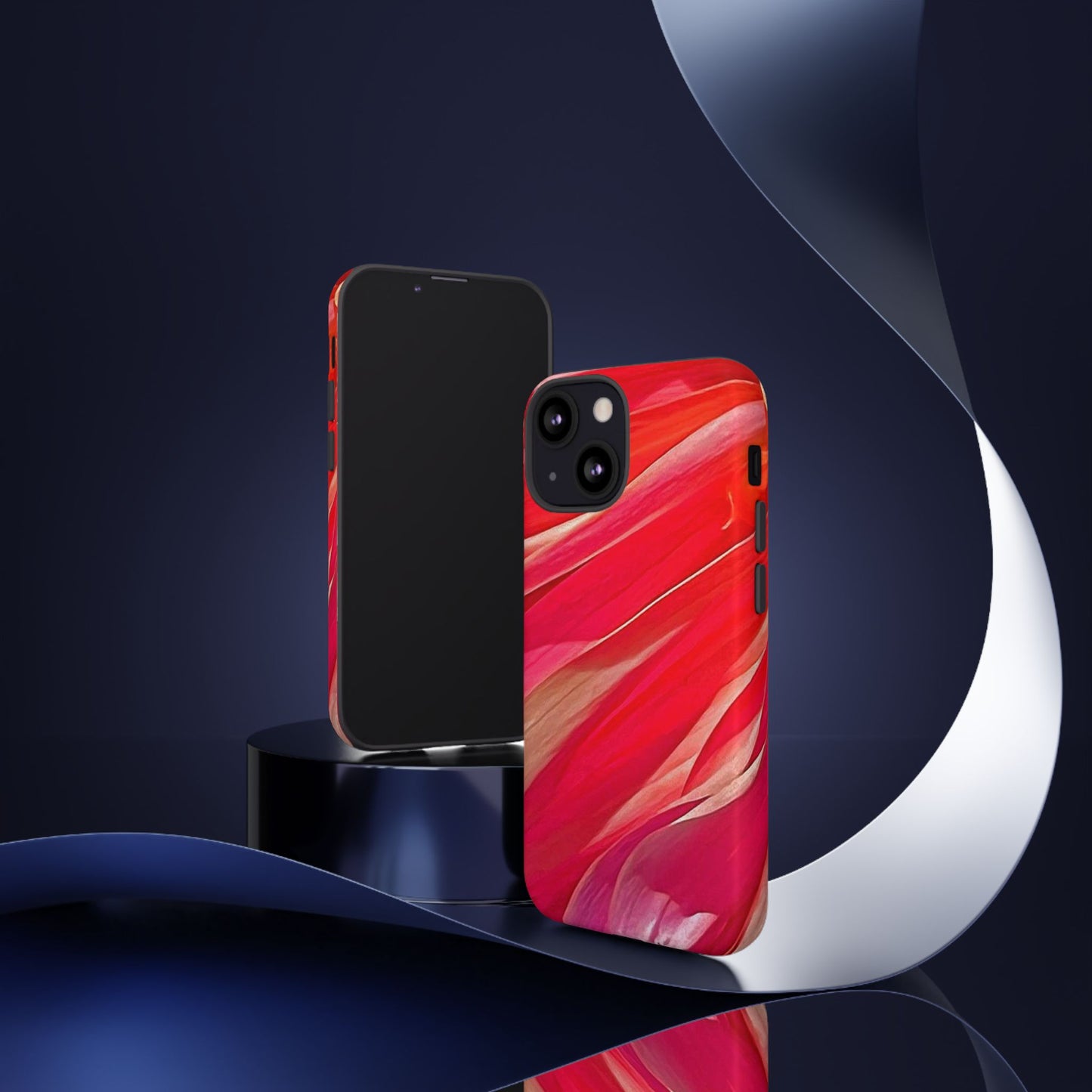 Ribbons of Color Floral Red Abstract Art Tough Phone Case for Apple iPhone, Samsung Galaxy, Google Pixel|Electronic Accessories|Great For Fall|Gifts|Nantucket