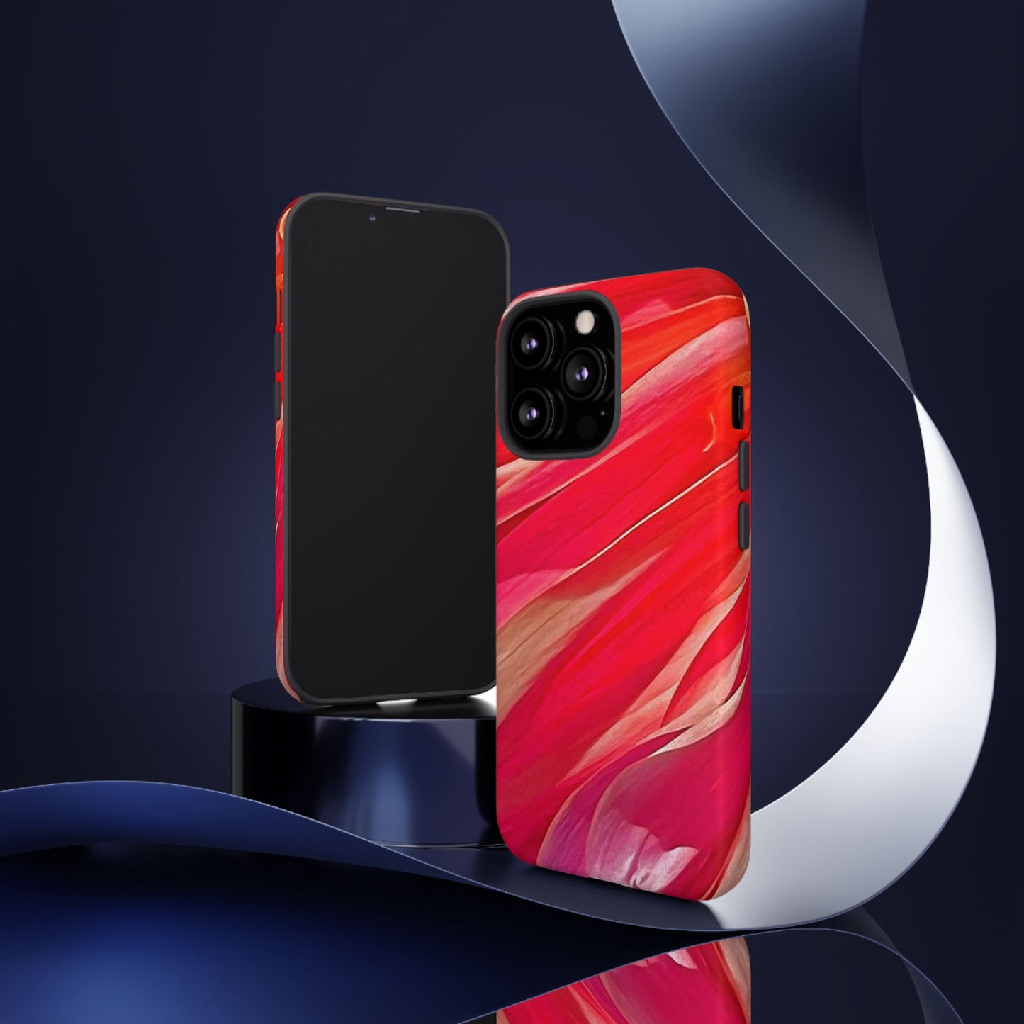 Ribbons of Color Floral Red Abstract Art Tough Phone Case for Apple iPhone, Samsung Galaxy, Google Pixel|Electronic Accessories|Great For Fall|Gifts|Nantucket