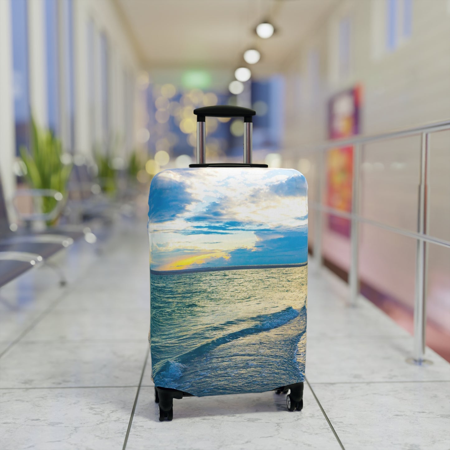 Blue Sea Glass Luggage Cover | Ocean Inspired Luggage Cover| Baggage Carousel Cover Luggage Cover| Travel Accessory |