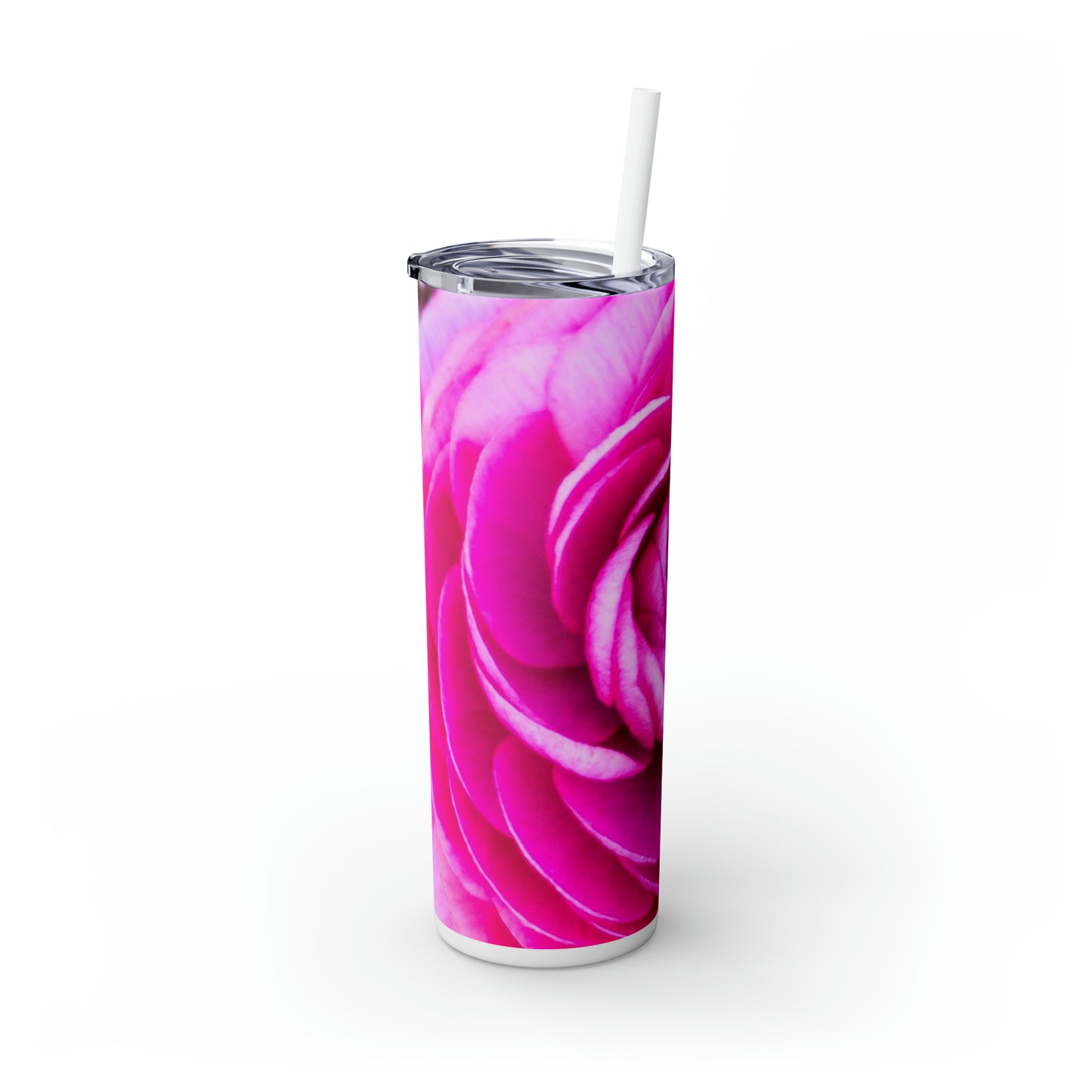 Rose Blush Barbie Skinny Tumbler with Straw, 20oz Hot and Cold Beverage Companion Non-toxic Slim Tumbler Press-on Lid