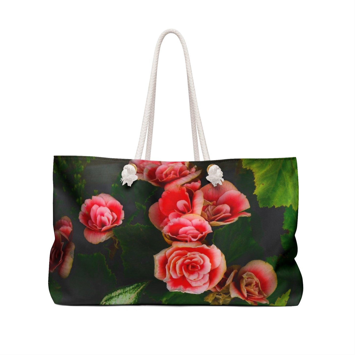 Floral Weekender Bag Wide-Mouthed Beach Tote with Rope Handles