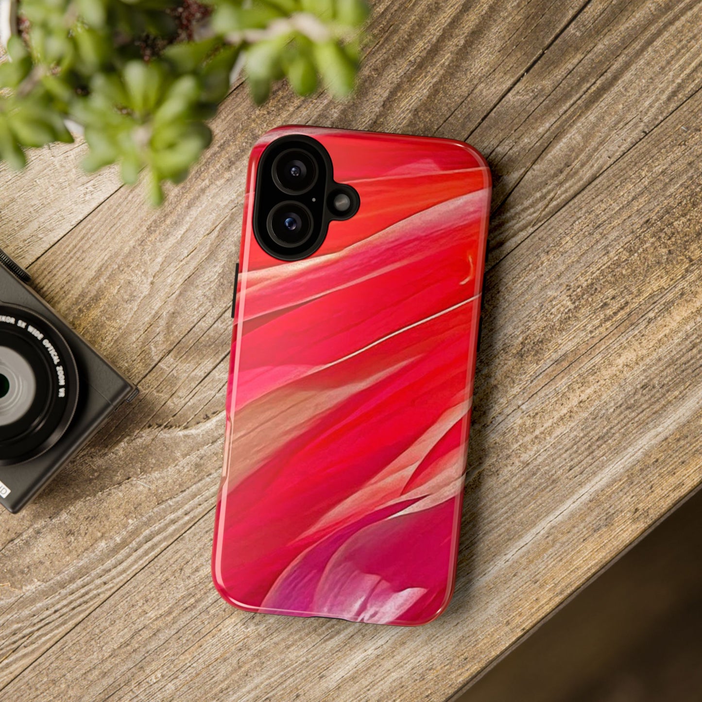 Ribbons of Color Floral Red Abstract Art Tough Phone Case for Apple iPhone, Samsung Galaxy, Google Pixel|Electronic Accessories|Great For Fall|Gifts|Nantucket