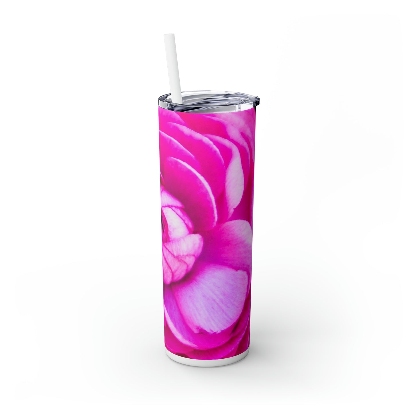 Rose Blush Barbie Skinny Tumbler with Straw, 20oz Hot and Cold Beverage Companion Non-toxic Slim Tumbler Press-on Lid