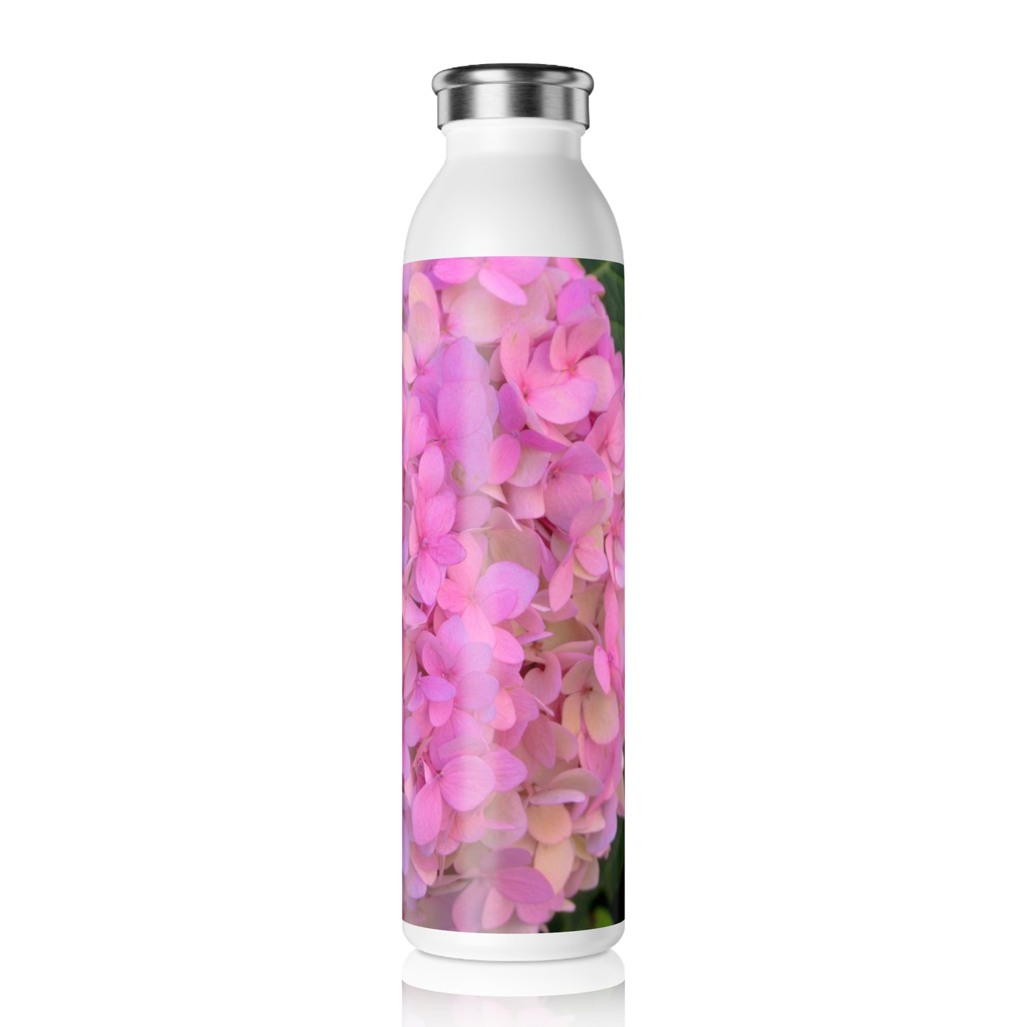 Blush Globe Slim Water Bottle Pink Hydrangea Slim 20oz double-wall Stainless Steel Bottle Stainless Steel Bottle with Stylish Lid