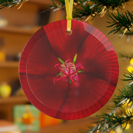 Vibrant red glass orchid ornament with intricate details and delicate petals