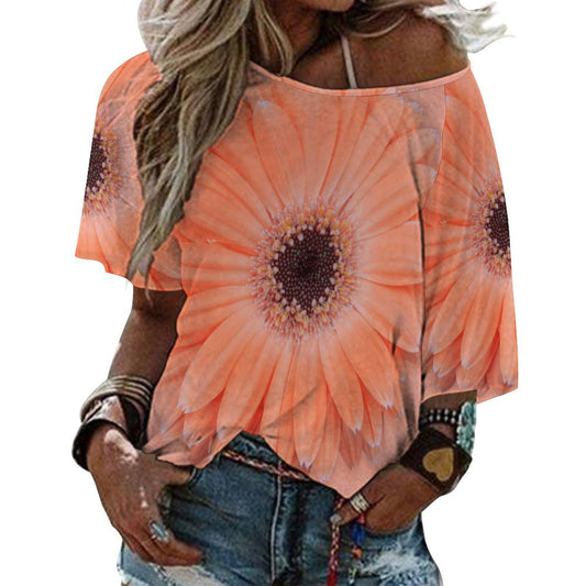 Apricot Gerber Daisy180gsm Women’s Off the Shoulder Half-Sleeve T-shirt