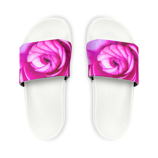Blush Rose Women's PU Slide Sandals Women's PU Slide Sandals Slide-on Floral Sandals For Women Women's Summer Floral Slide