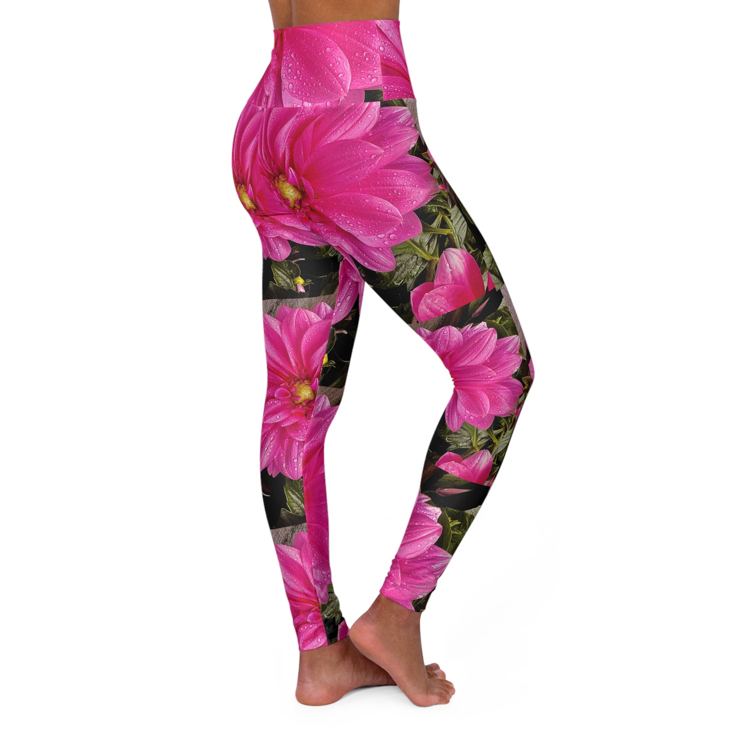 High Waisted Floral Yoga Leggings, Pint Floral Tight Yoga