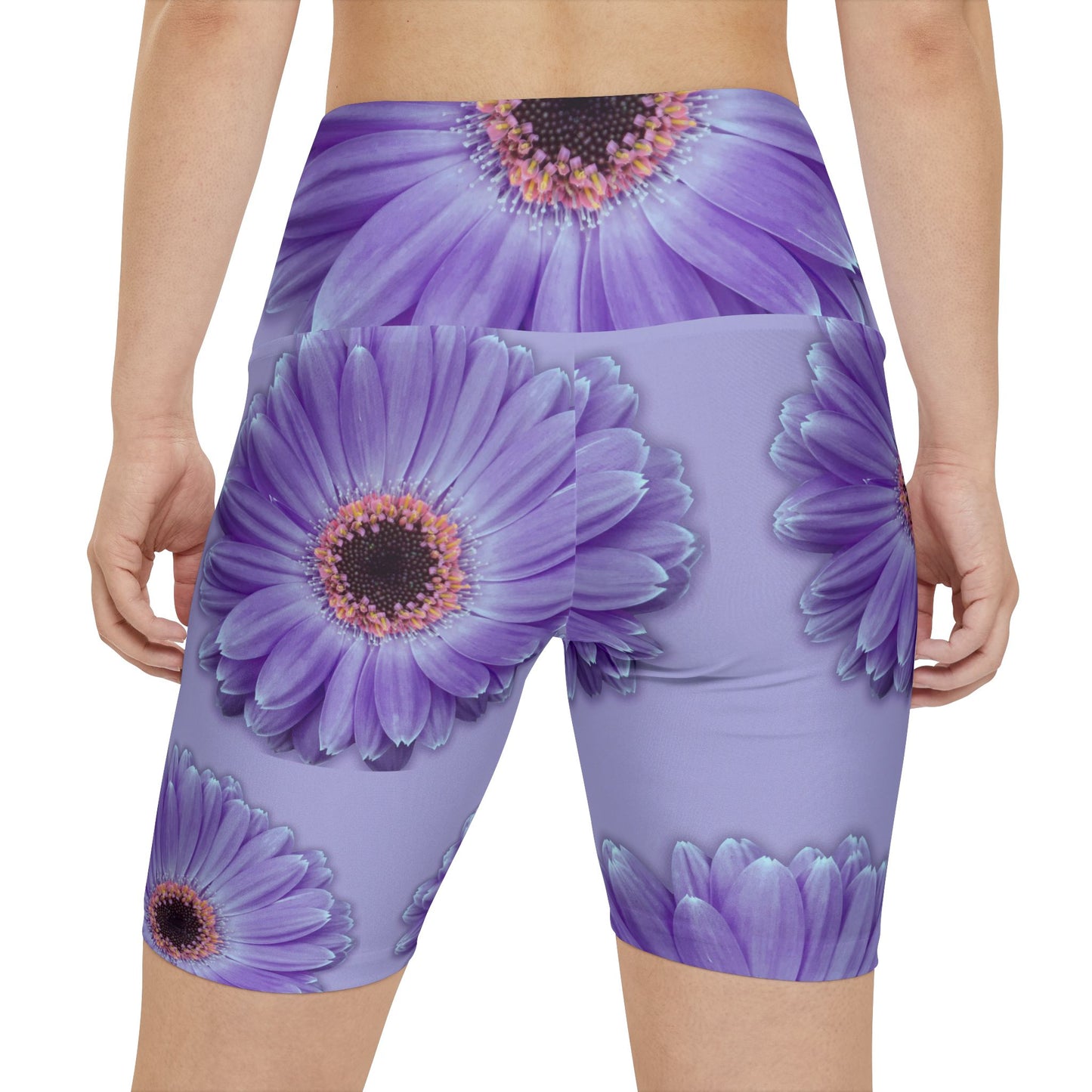 Lilac Floral Yoga Exercise Shorts for Women