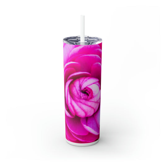 Rose Blush Barbie Skinny Tumbler with Straw, 20oz Hot and Cold Beverage Companion Non-toxic Slim Tumbler Press-on Lid