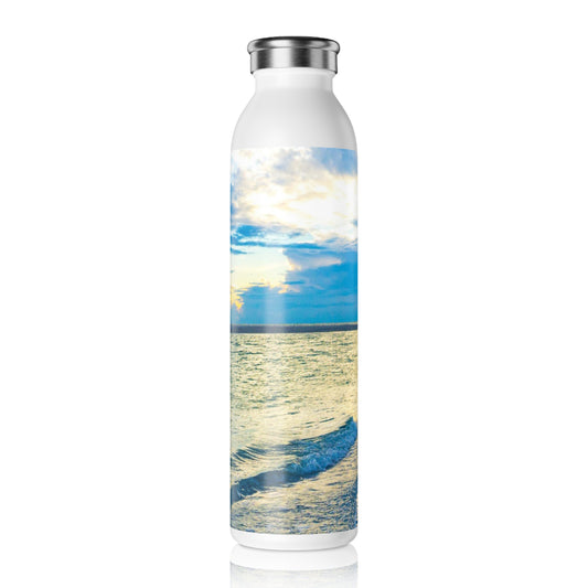 Blue Sea Glass Slim Water Bottle Slim Water Bottle 20oz double-wall Stainless Steel Bottle  Hot and Cold Beverage
