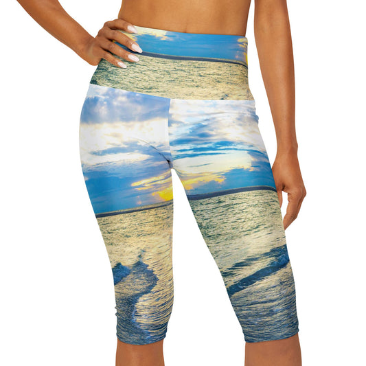 Capri Yoga Capri Leggings (AOP) | Blue Sea Glass| Capri Yoga Leggings| Gifts for Her| Women's Sportswear | Siesta Key|