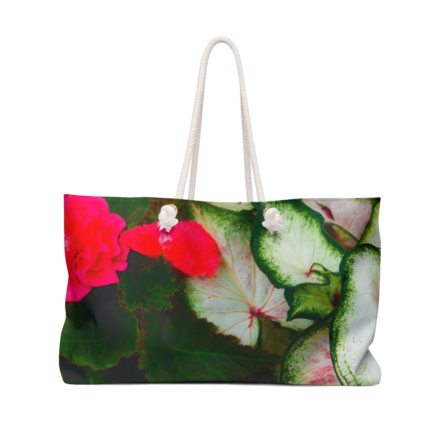 Floral Weekender Bag Wide-Mouthed Beach Tote with Rope Handles