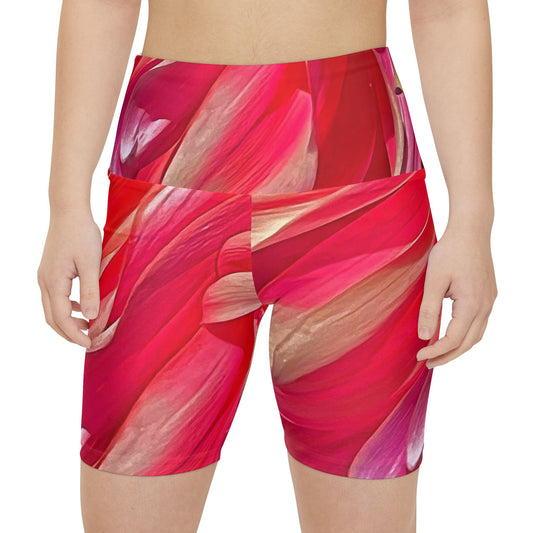 Red Ribbon of Color Floral Yoga Shorts