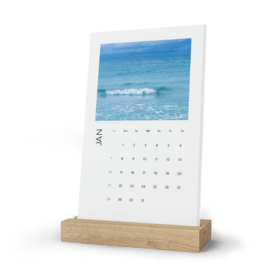 Beautiful Sky & Flora Vertical Desk Calendar (2024) 2024 Vertical Desk Calendar Eco-friendly Vertical Photo Desk Calendar With Oak Stand