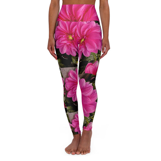 High Waisted Floral Yoga Leggings, Pint Floral Tight Yoga