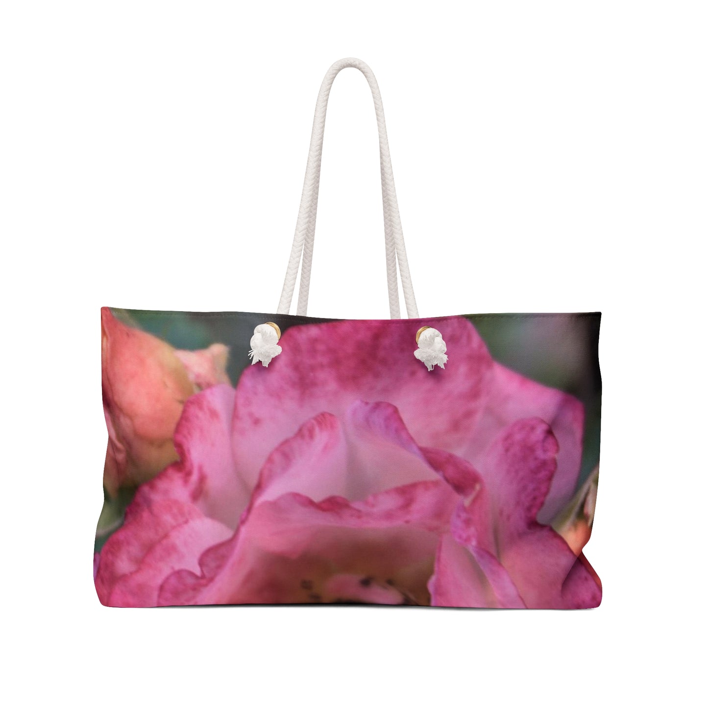 Pinky Peach Weekender Bag Wide-mouthed Floral Beach Tote With Rope Handles