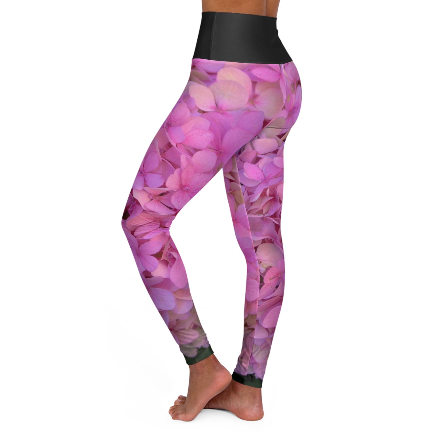 Hydrangea Pink Yoga Leggings, Floral Exercise Pants, Slim Fit High Waisted Leggings, Workout Tights, Athletic Leggings, Fitness Bottoms