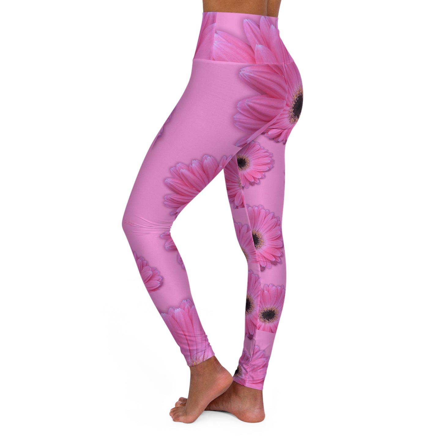 Pink Gerber Daisy High Waisted Yoga Leggings
