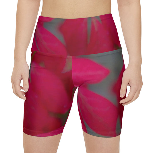 Taupe & Grey High Waisted Floral Yoga Exercise Shorts for Women