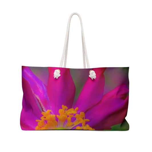 Pink Floral Weekender Bag Oversized Wide-mouthed Durable Beach Tote with Rope Handles