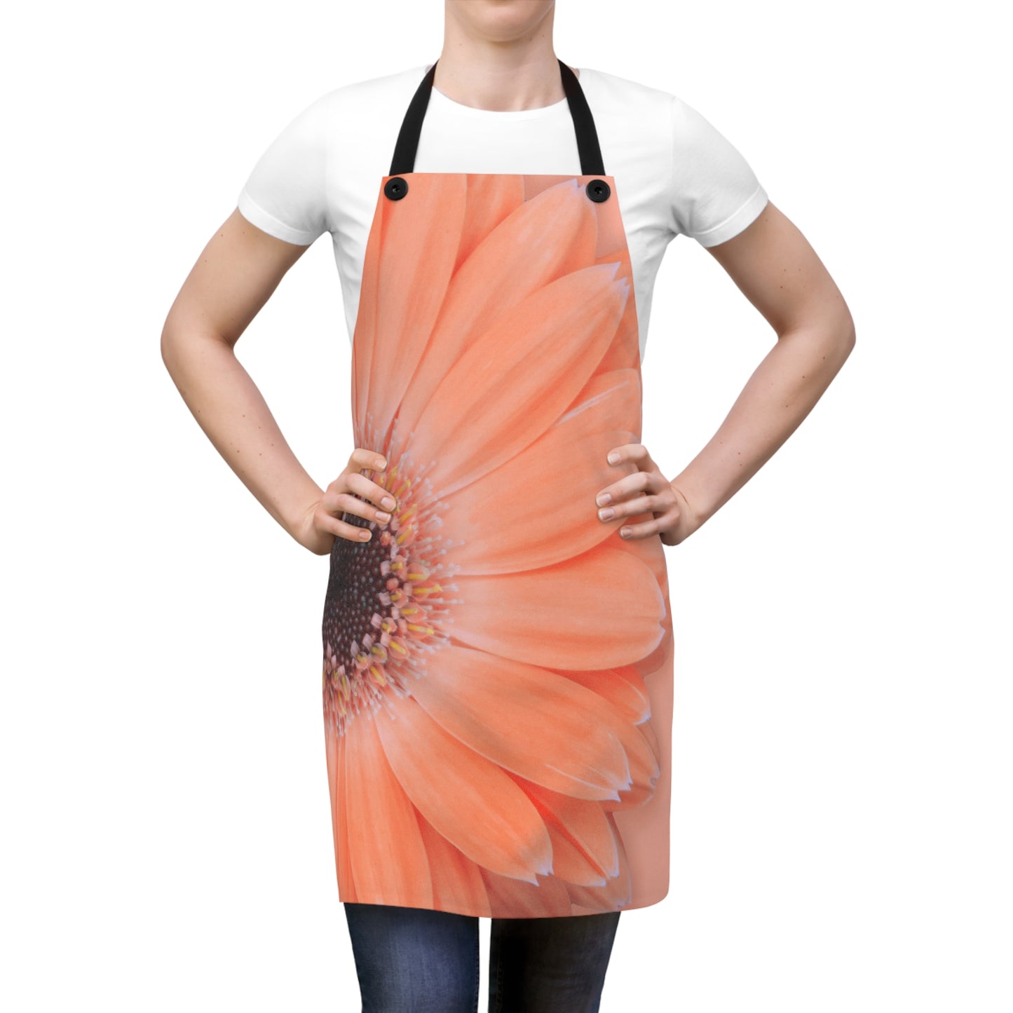 Peach Gerber Daisy Floral Kitchen Apron|Baking & Gardening Apron|Perfect Gift for Mother's Day|Cooking Accessories