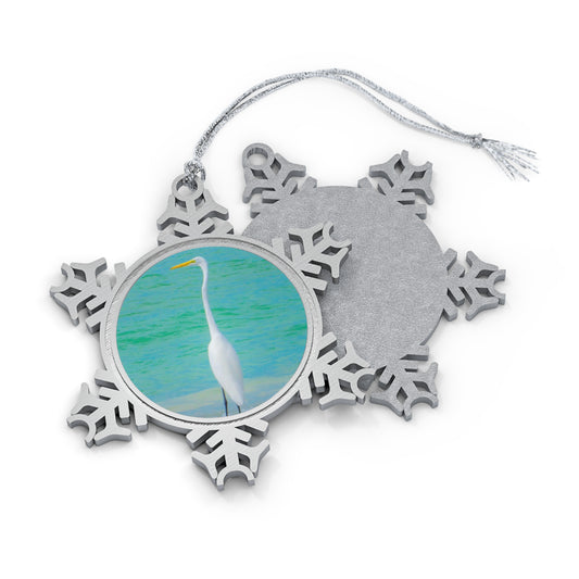 Snow Bird Crane Pewter Snowflake Ornament Pewter|Ornaments for Decoration| Unique Pewter Snowflake Ornaments| Great Egret| Longboat Key